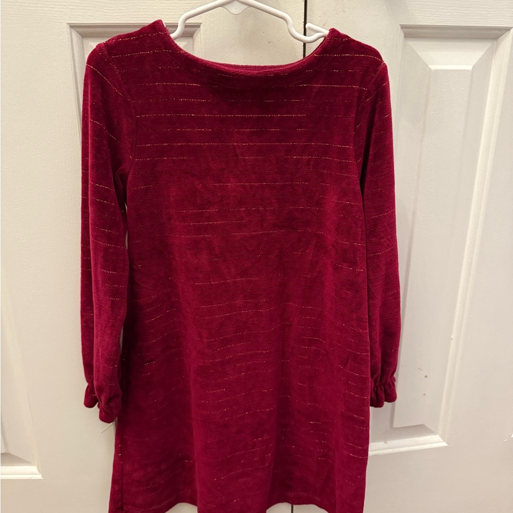 Mini Boden Burgundy Velvet Dress with Gold Stripes